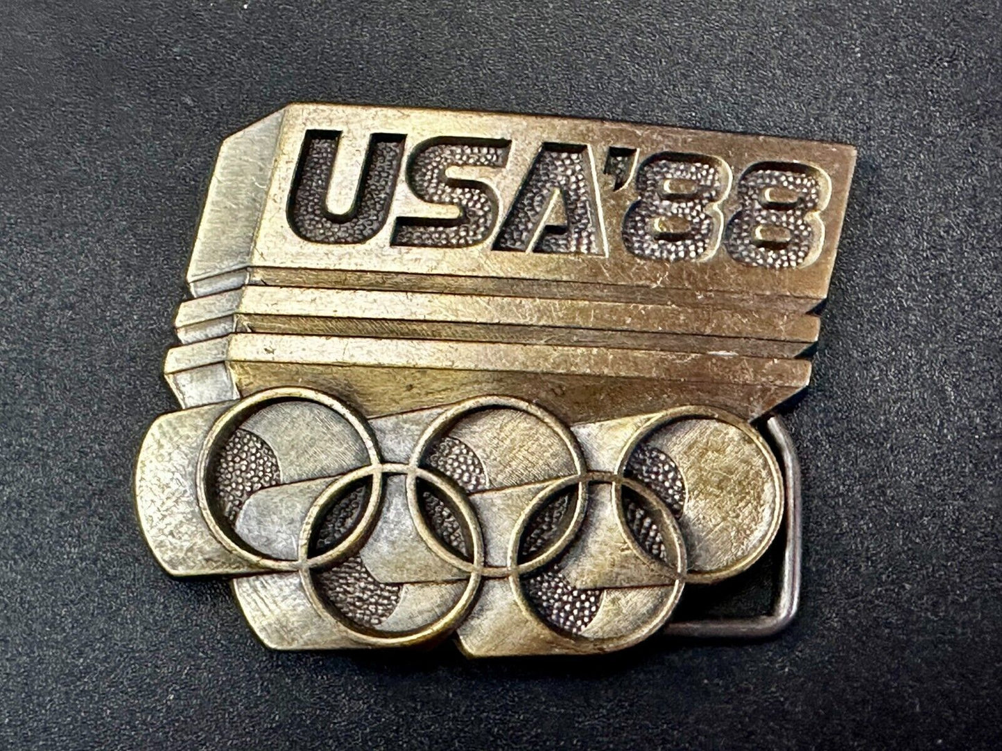 USA 1988 Olympic Games 5 Ring Emblem Commemorative Vintage Belt Buckle