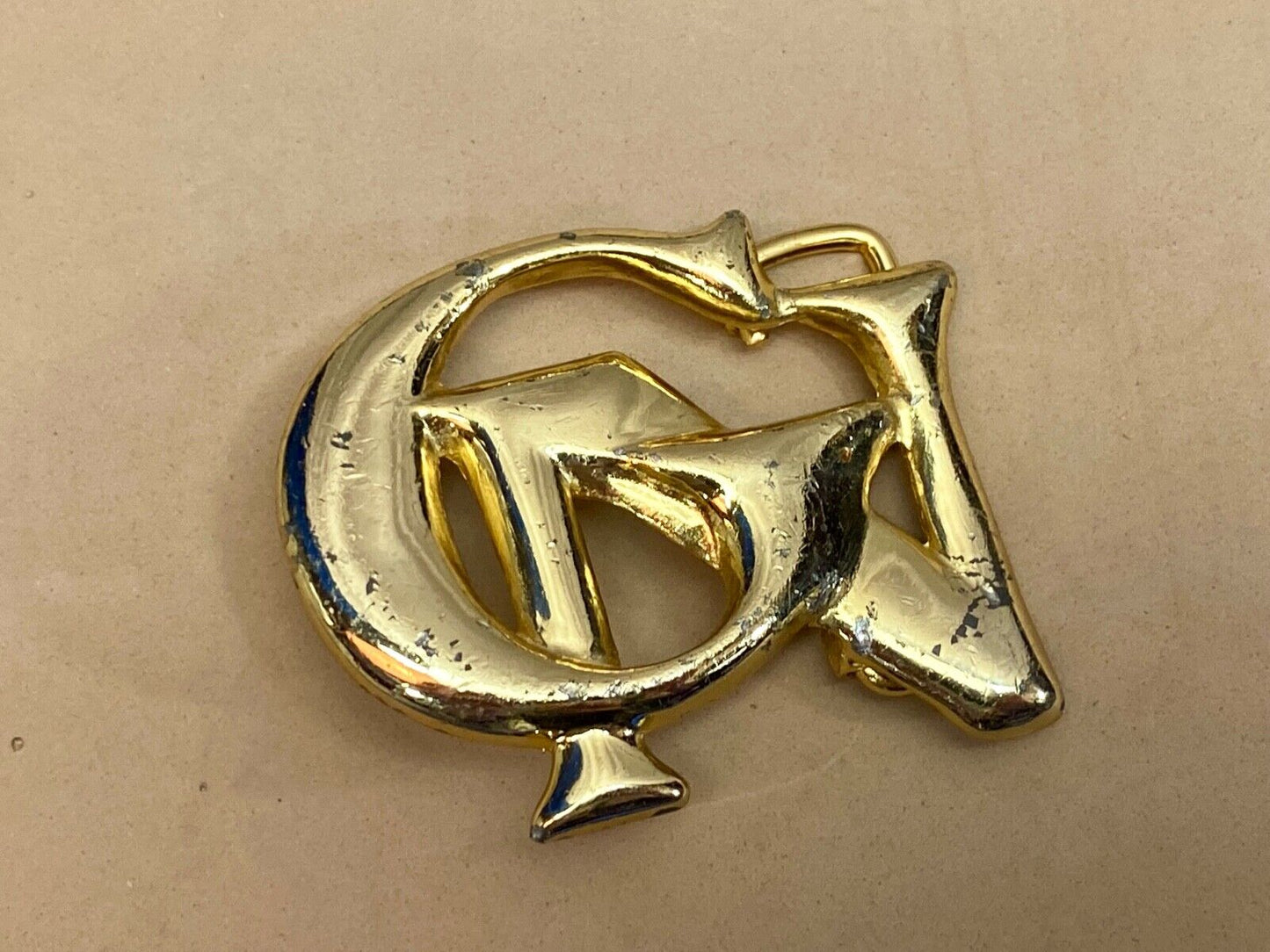 Unknown To Me, Gold Tone Letters Gn Or Cn Cut Out Belt Buckle 