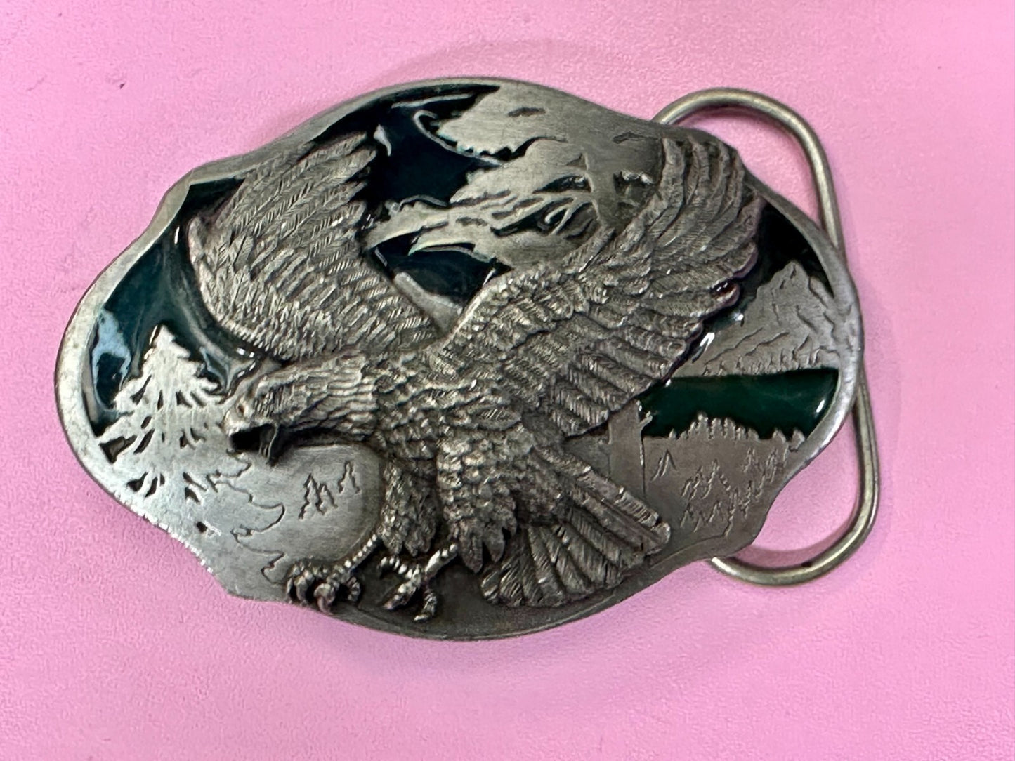 American Bald Eagle Flying Hunting Silver Tone 1989 Arroyo Grande Belt Buckle