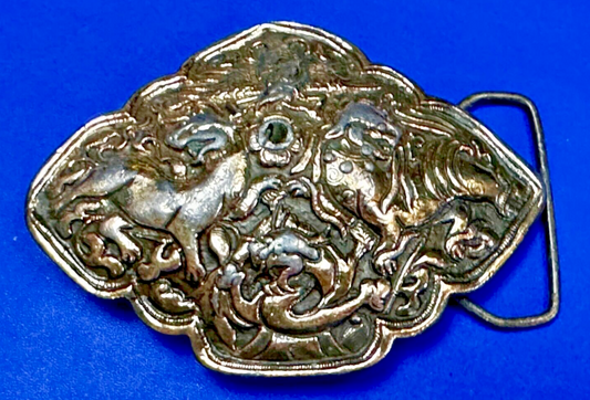 Tibetan Feng Shui Lion Dragon Fork Tongue Vtg.  1974 Bergamot N-60 Belt Buckle