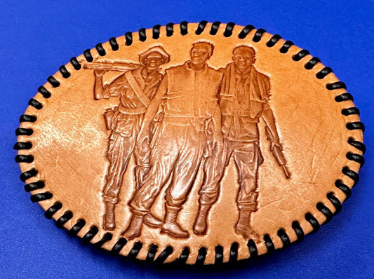 The Three Servicemen Vietnam Veterans War Memorial Oval Leather Belt Buckle