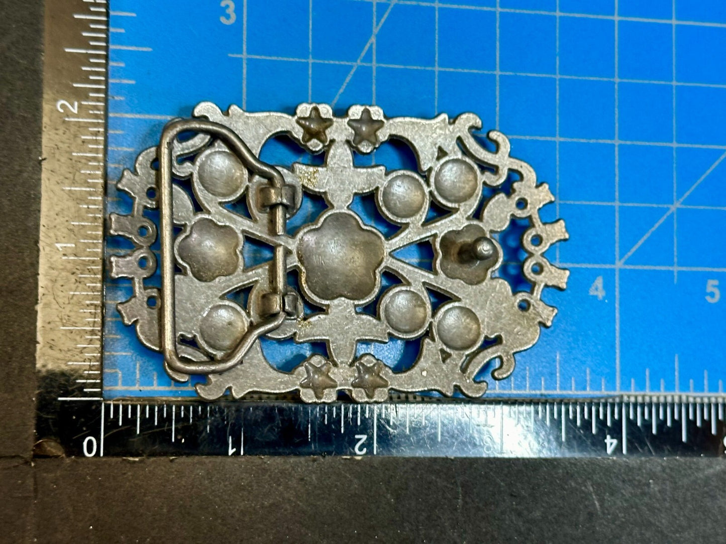 Victorian Style Chunky Clear  Rhinestone Accents See Through Vintage Belt Buckle