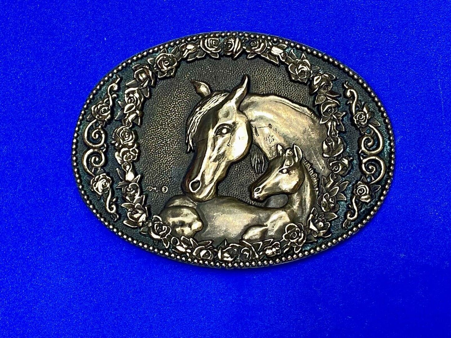 Two horse heads First addition brass belt buckle by Award Design Medals
