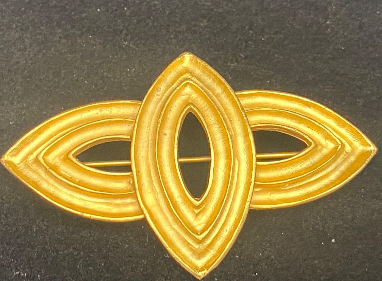 Unique Abstract Gold Tone Brooch Pin - See Hallmark / Makers Mark!