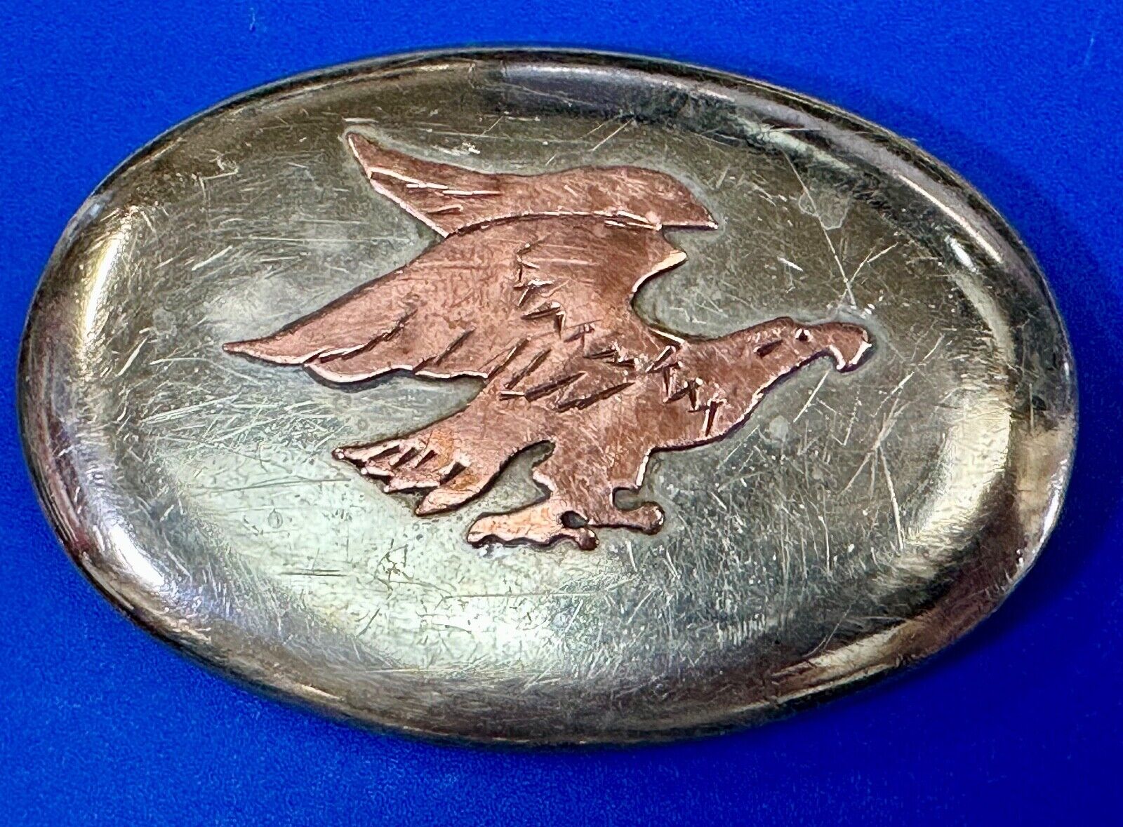 Flying Diving Hunting Patriotic EAGLE on Western two tone oval belt buckle