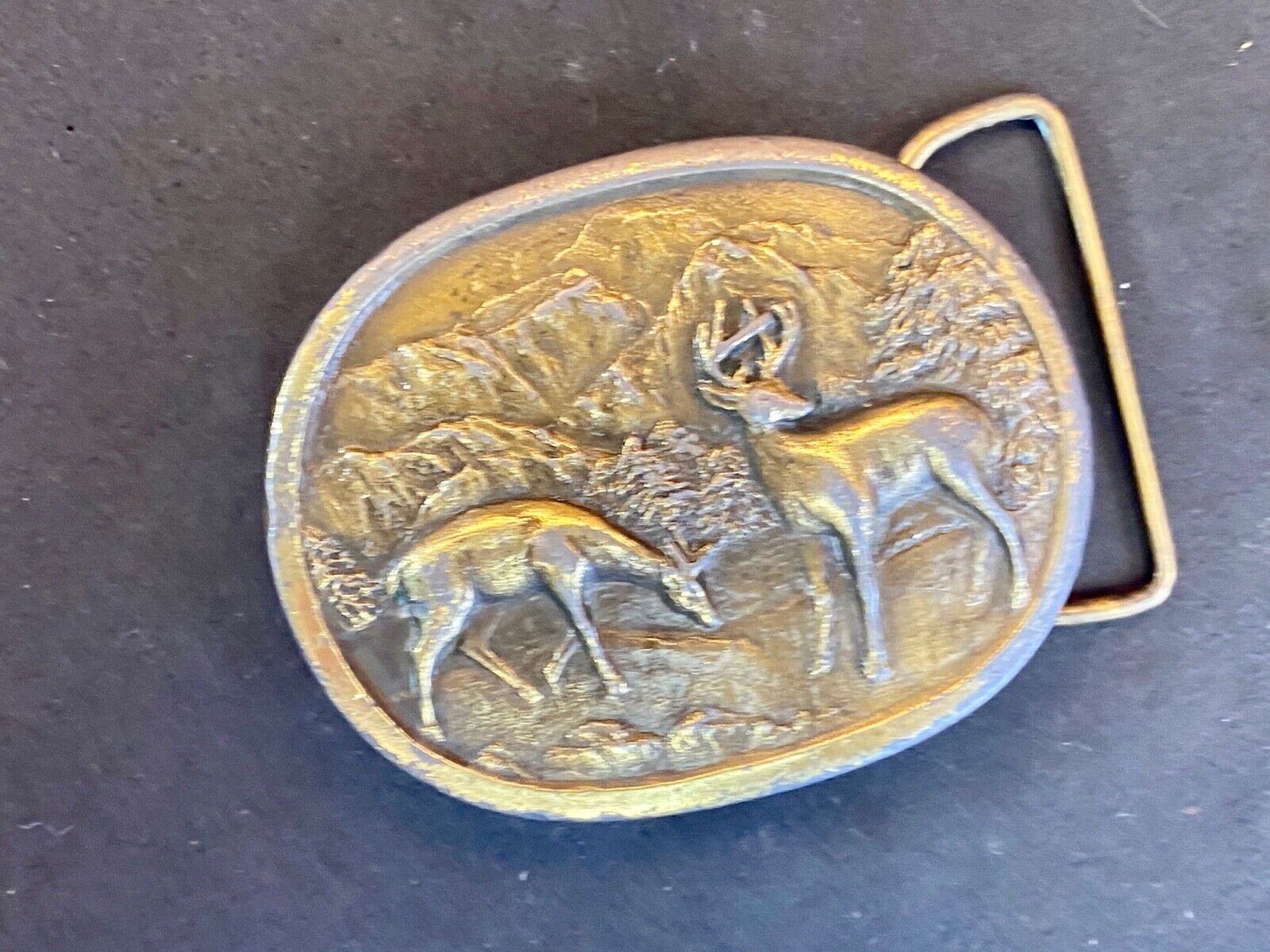 Two Deer Brass Tone Or Real? Metal Craft Belt Buckle 