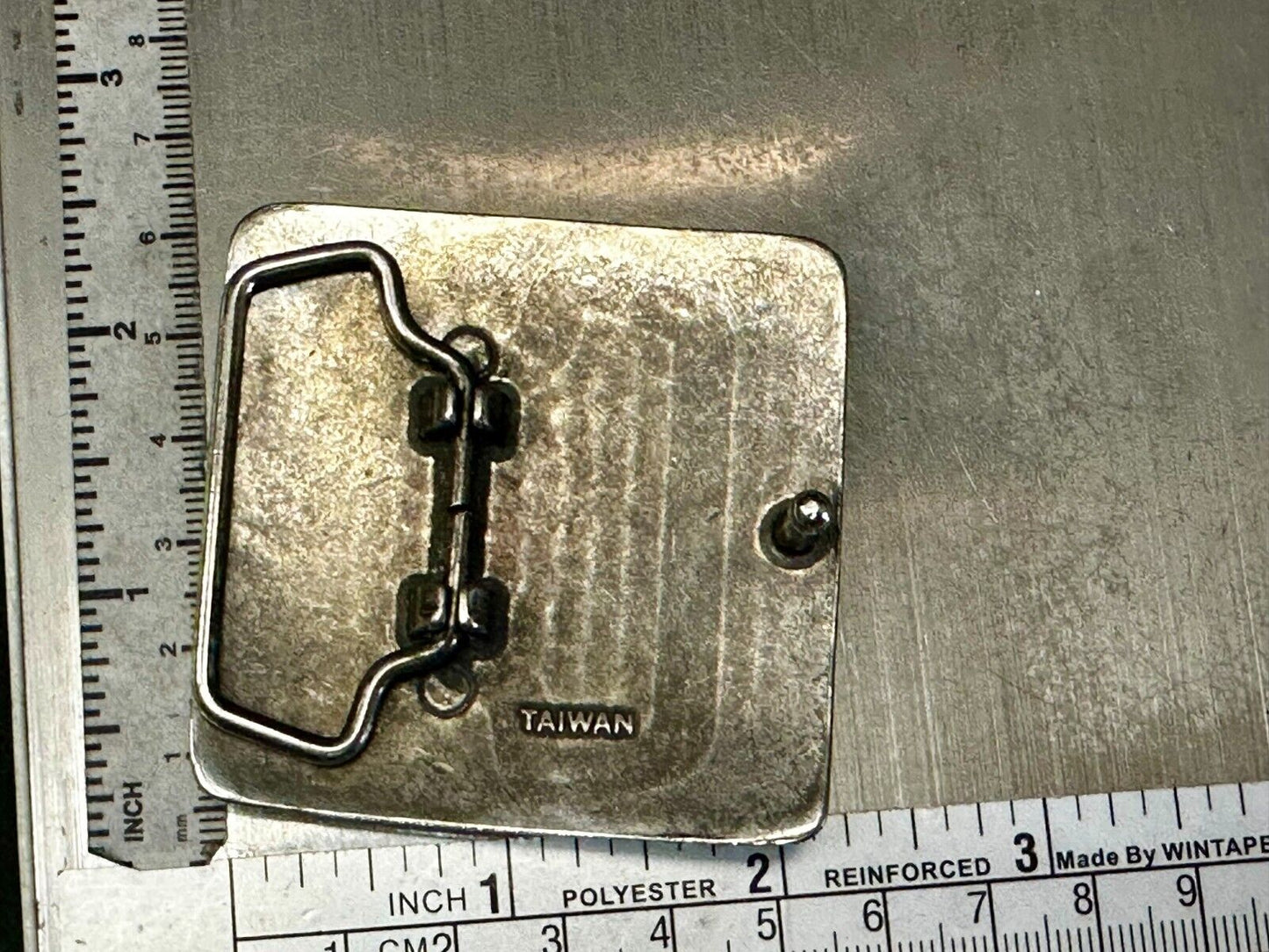 Tribal Ethnic Pattern Hippy Boho Silver Tone Belt Buckle Made in Taiwan