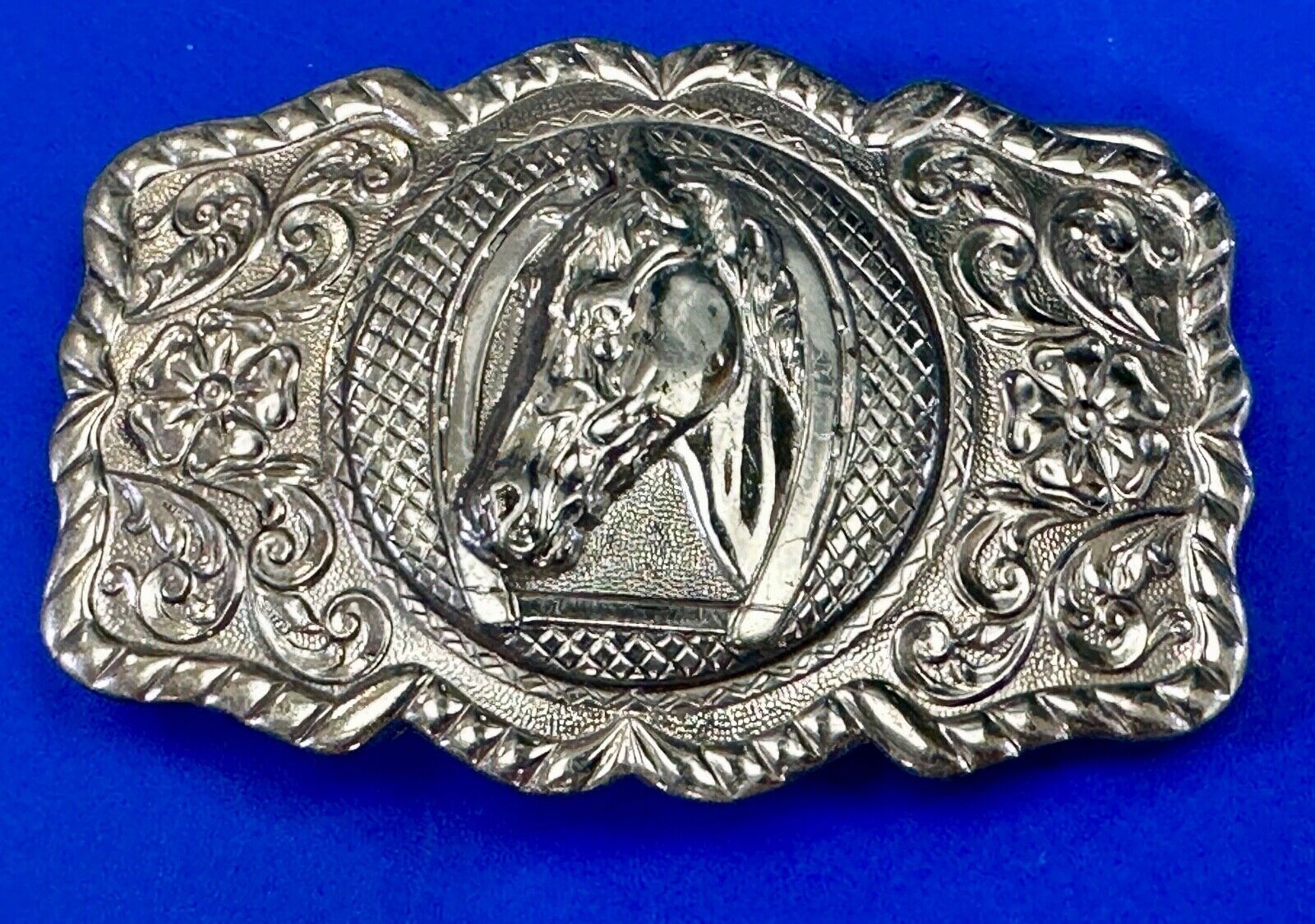 BELL Trading Post NICKEL SILVER Horse head bust profile belt buckle