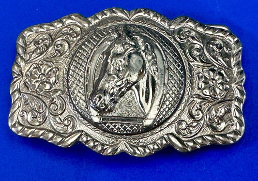 BELL Trading Post NICKEL SILVER Horse head bust profile belt buckle