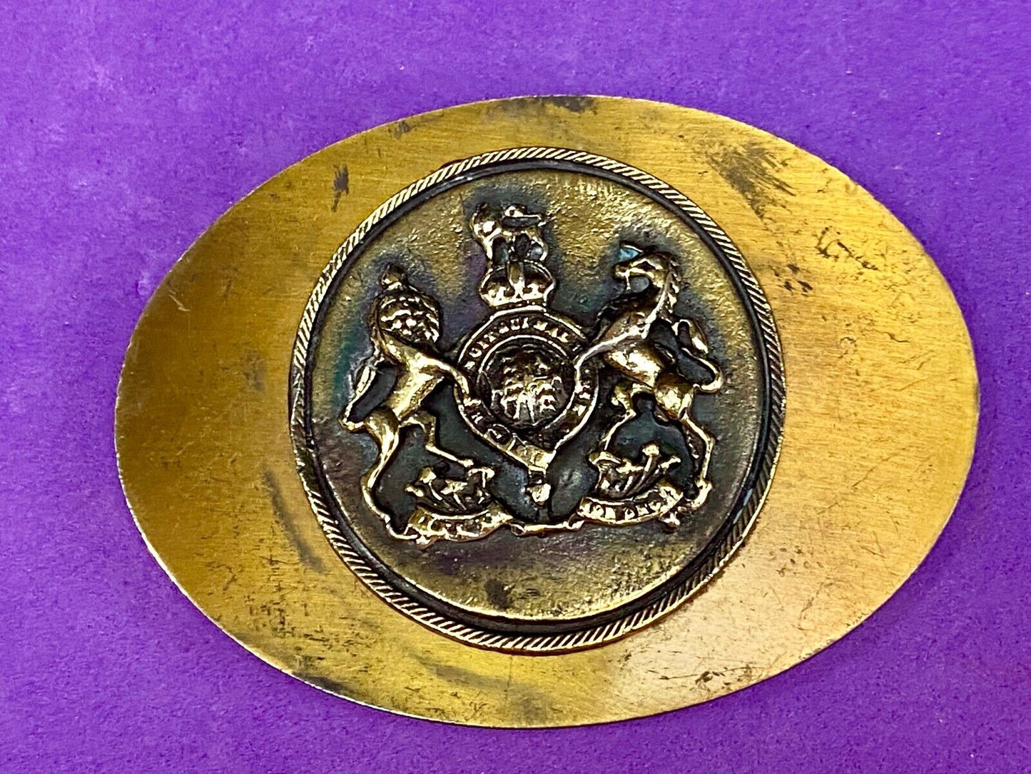 Unknown to me - family crest? Wild horses belt buckle 