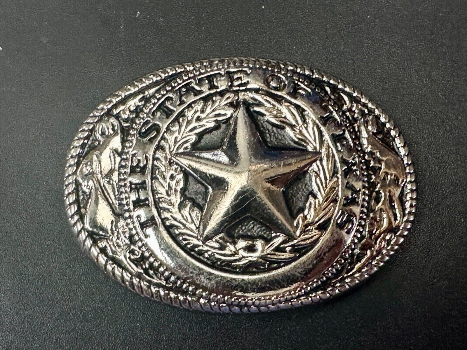 Texas Star & Flag - State Series vintage small gold tone belt buckle