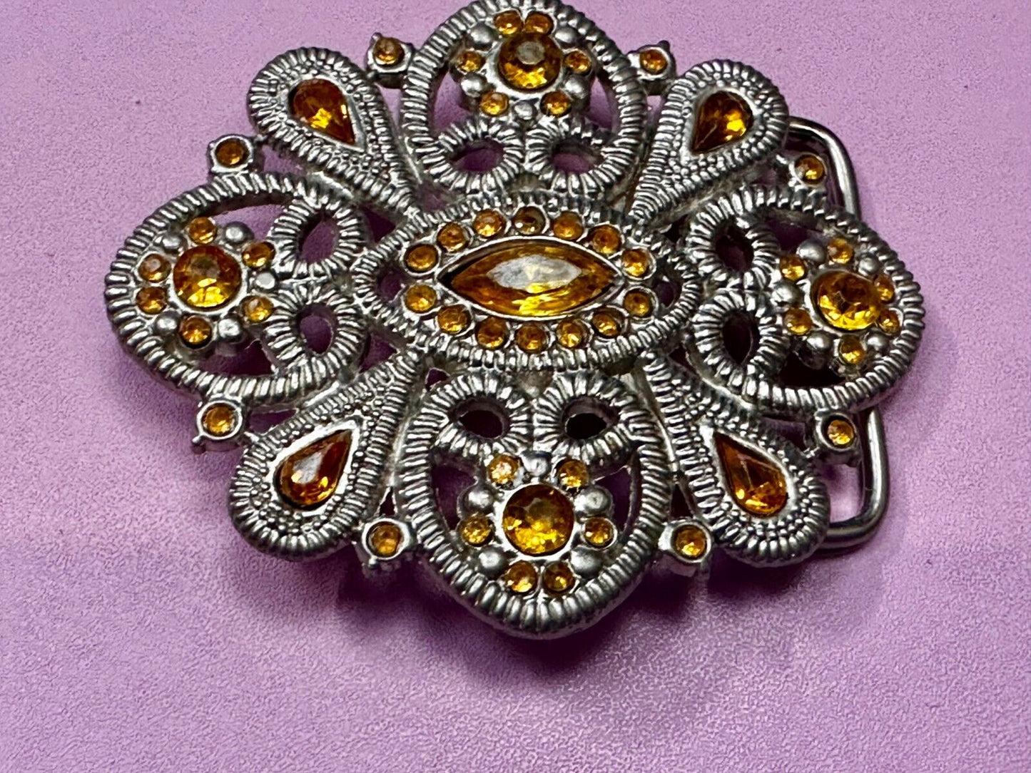 Victorian Style Yellow Rhinestone Jeweled Women's Ladies Fashion Belt Buckle