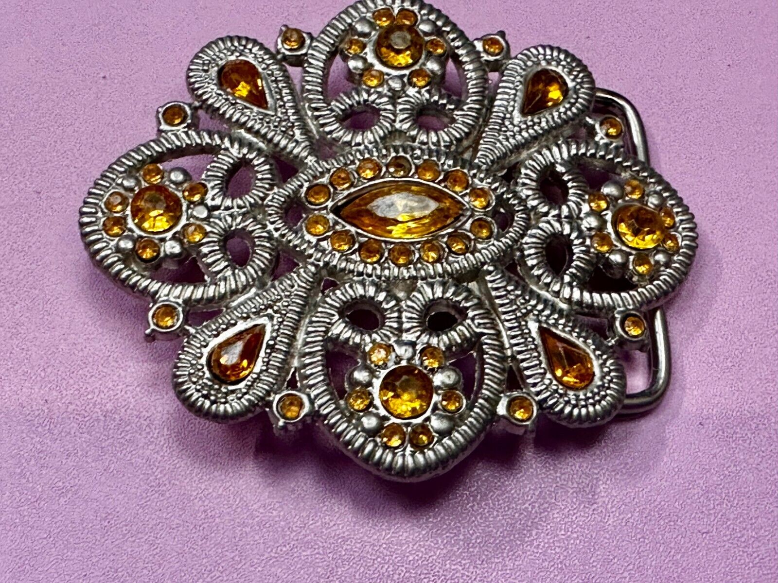 Victorian Style Yellow Rhinestone Jeweled Women's Ladies Fashion Belt Buckle