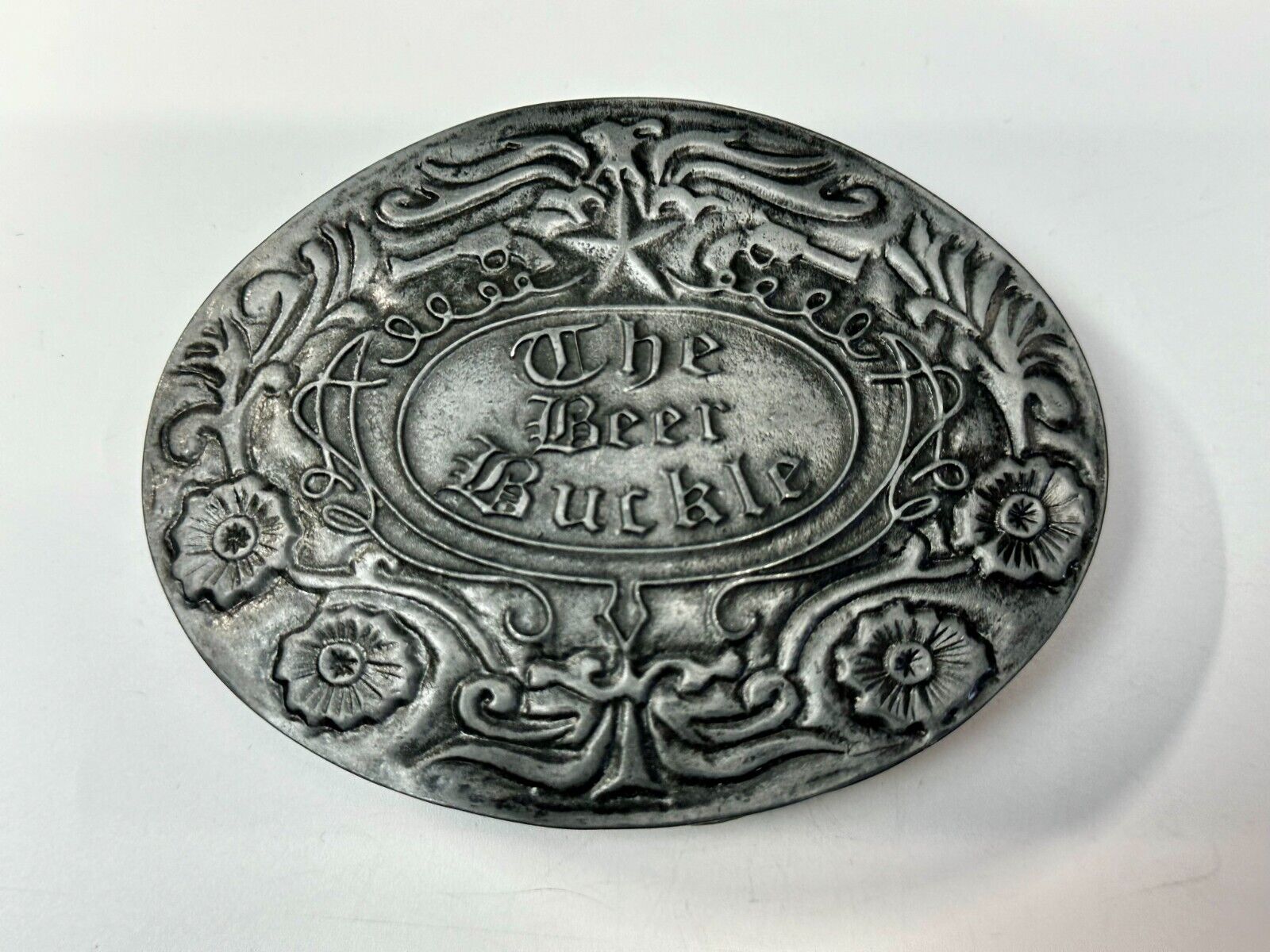 The Beer Buckle  - Ornate Large Belt Buckle & Can Holder by BevBuckle