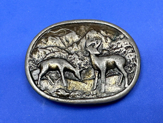 two deer grazing in nature - hunters western belt buckle