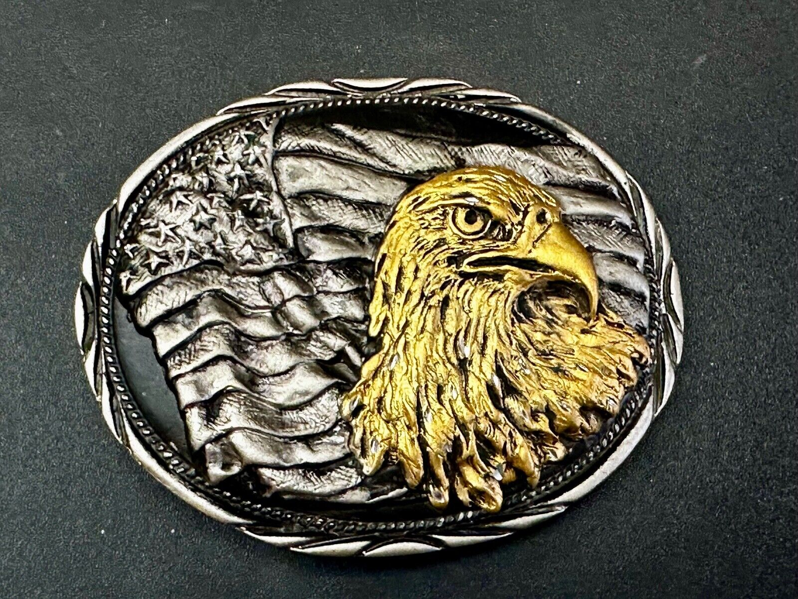 American Bald Eagle - Patriotic Flag Oval Handcrafted by SSI Belt Buckle