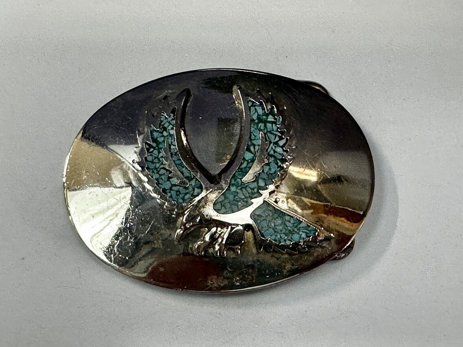 Turquoise Chip inlaid Flying Hunting Diving Patriotic American Eagle Belt Buckle