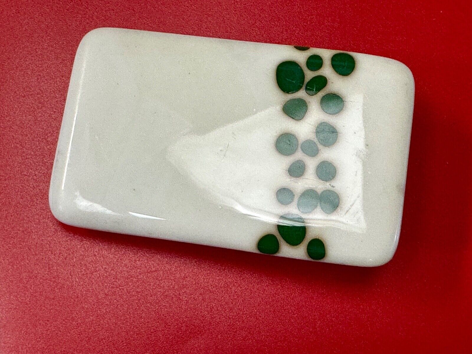 Artisan painting glossy porcelain? rectangular white & green color belt buckle