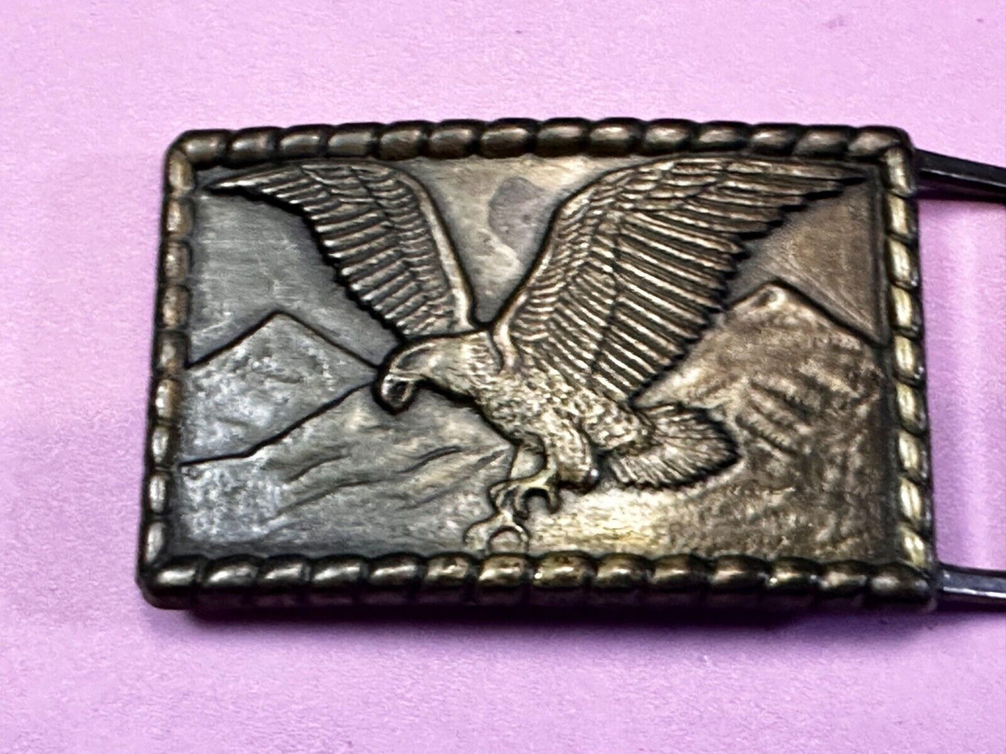 American Bald Eagle flying over majestic USA mountains Vintage Belt Buckle