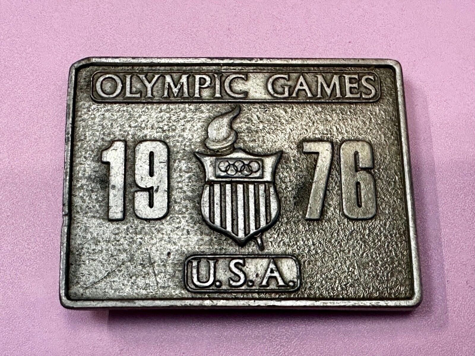 1976 Olympic Games USA Vintage Rectangle Bergamot Brass Works Belt Buckle