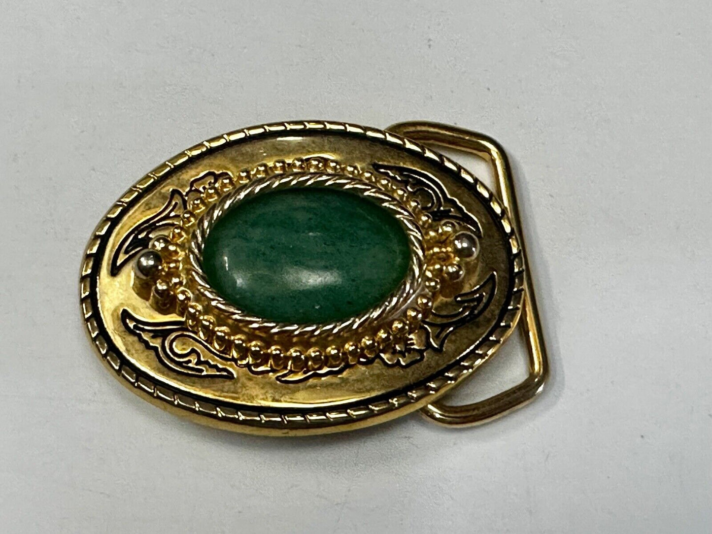 Aventurine Green Cabochon Cab Stone Centerpiece on Western Belt Buckle