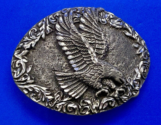 3D Flying American Bald Eagle Swirl Ornate Border Carved 1993 EGE Belt Buckle