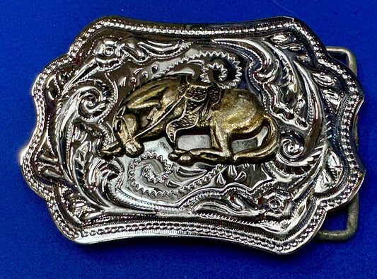 Two Tone Bucking Bronc Bronco Saddle Horse Rodeo vintage belt buckle