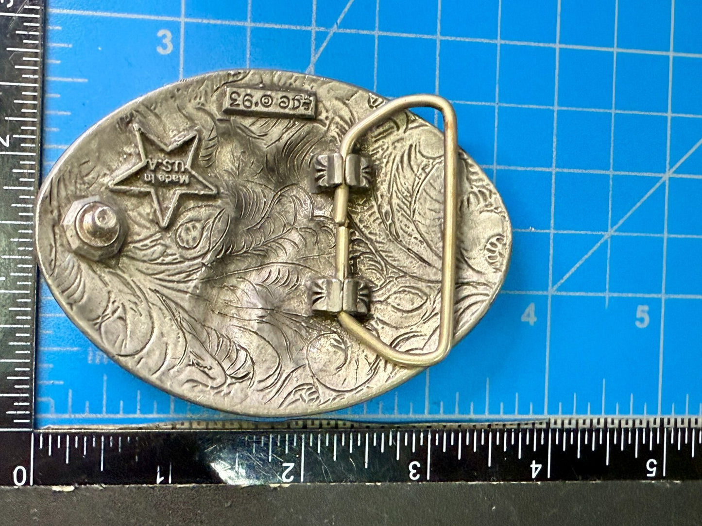 3D Flying American Bald Eagle Swirl Ornate Border Carved 1993 EGE Belt Buckle