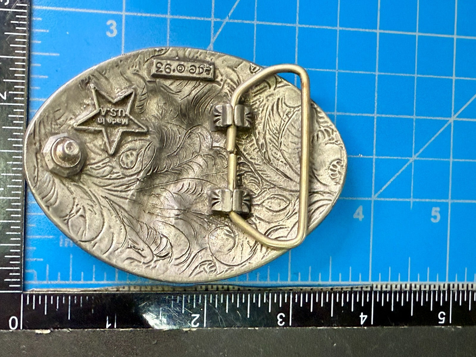 3D Flying American Bald Eagle Swirl Ornate Border Carved 1993 EGE Belt Buckle