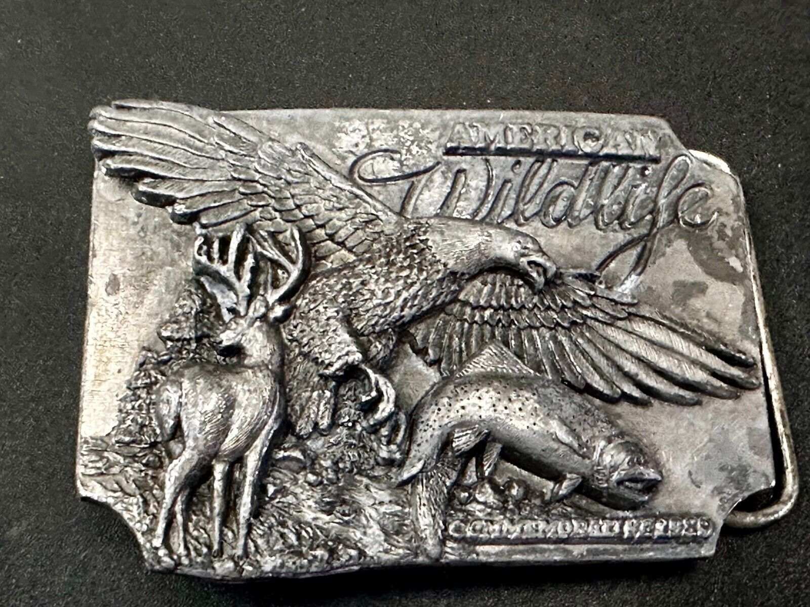 Americas Great Wildlife Deer Eagle VTG 1989 Commemorative Siskiyou Belt Buckle