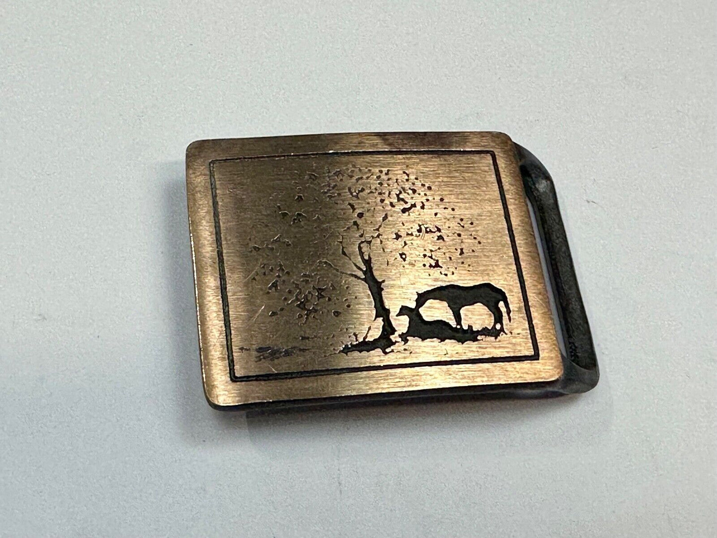 TWO HORSES TECH-ETHER GUILD Vintage art Horse lovers belt buckle