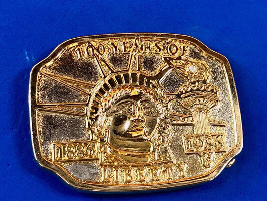 Vintage 1986 Golden Statue of Liberty New York NYC Belt Buckle 100 Years