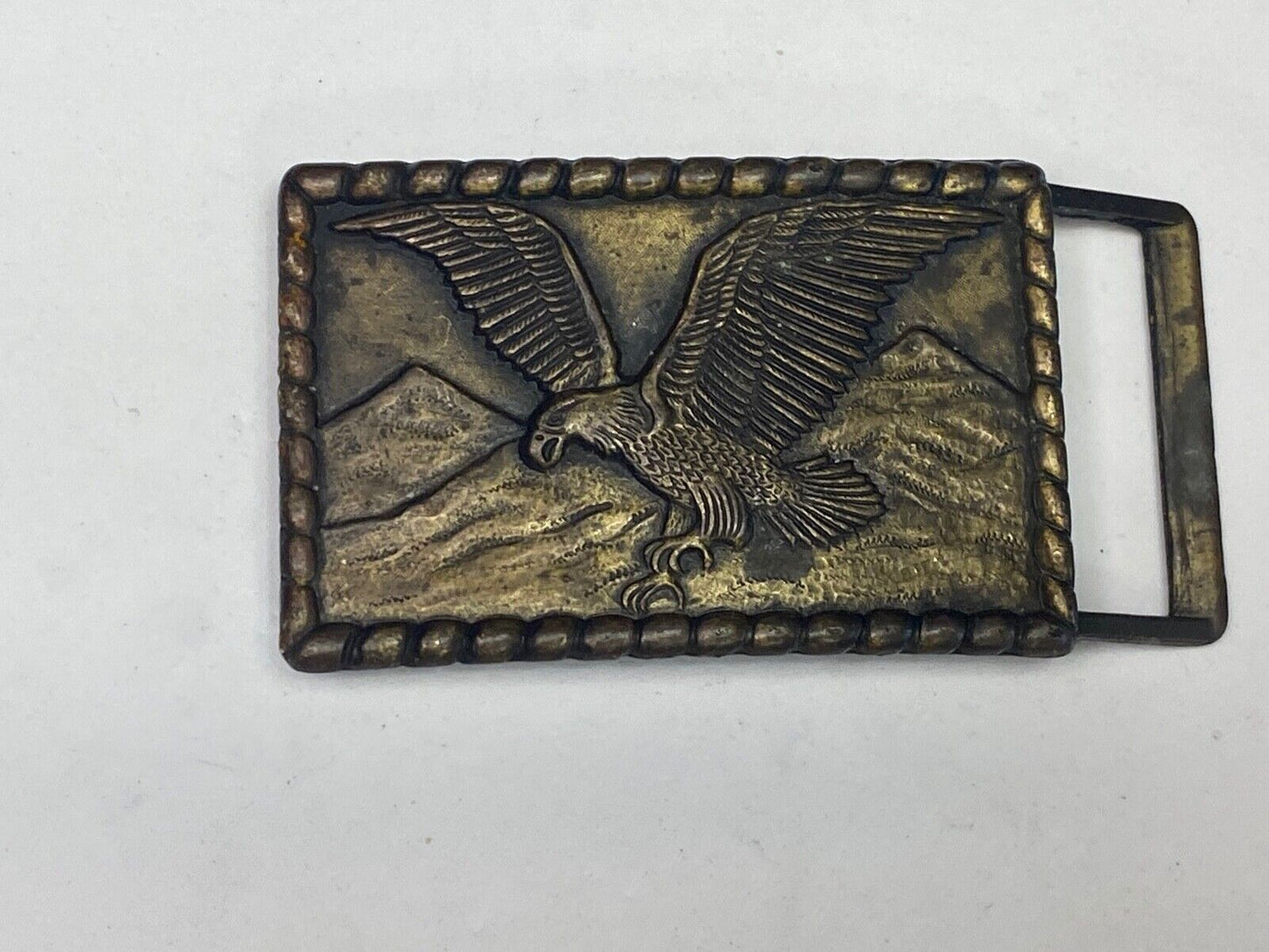 Hunting, Diving Flying Patriotic Eagle Over Mountain Range Belt Buckle 