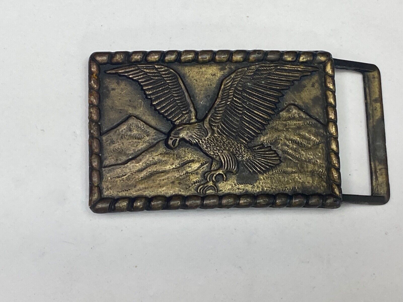 Hunting, Diving Flying Patriotic Eagle Over Mountain Range Belt Buckle 
