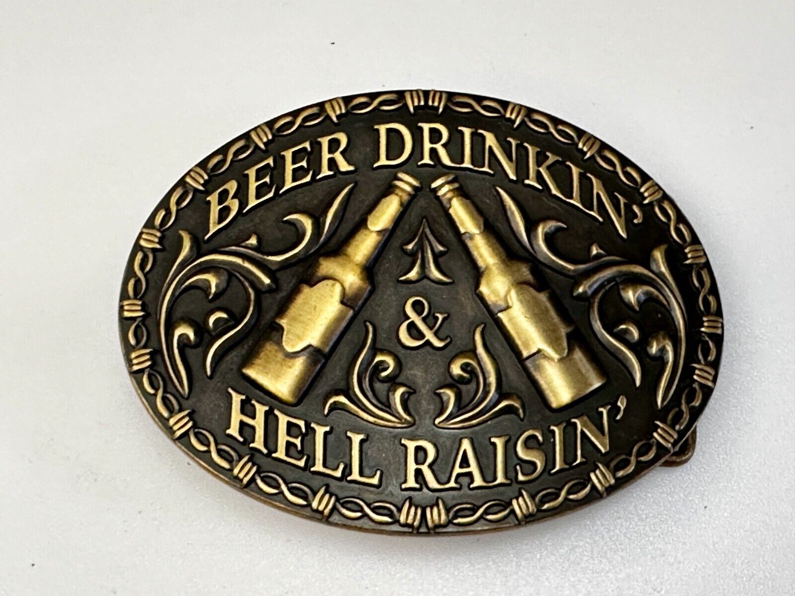 Beer Drinkin Hell Raisin Funny Novelty Barbed Wire Border Western Belt Buckle