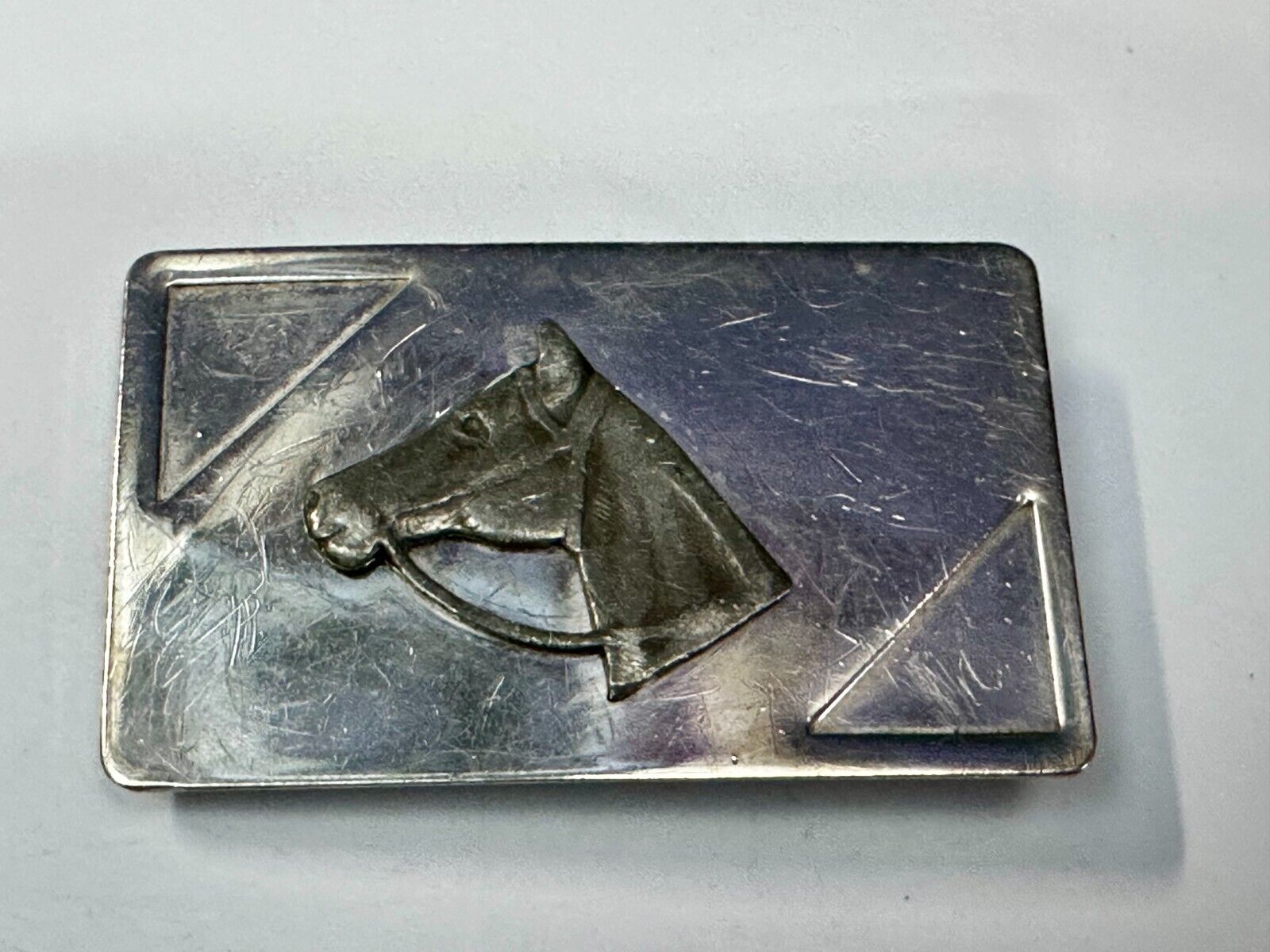 Vintage Horse Head on Nickel Silver Rectangular Belt Buckle