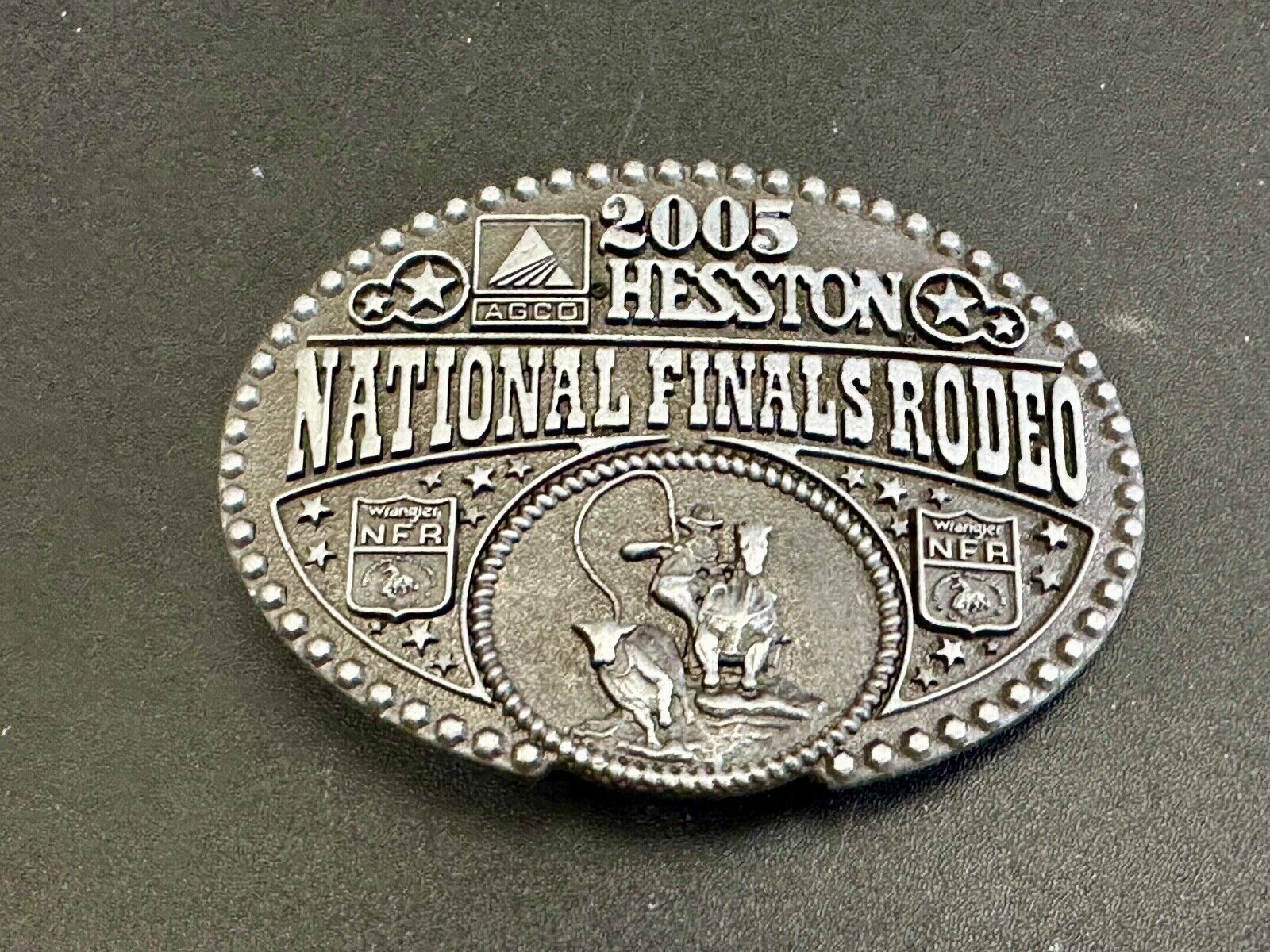 2005 youth Sized Hesston National Finals Rodeo Bull Riding Cowboys belt buckle 