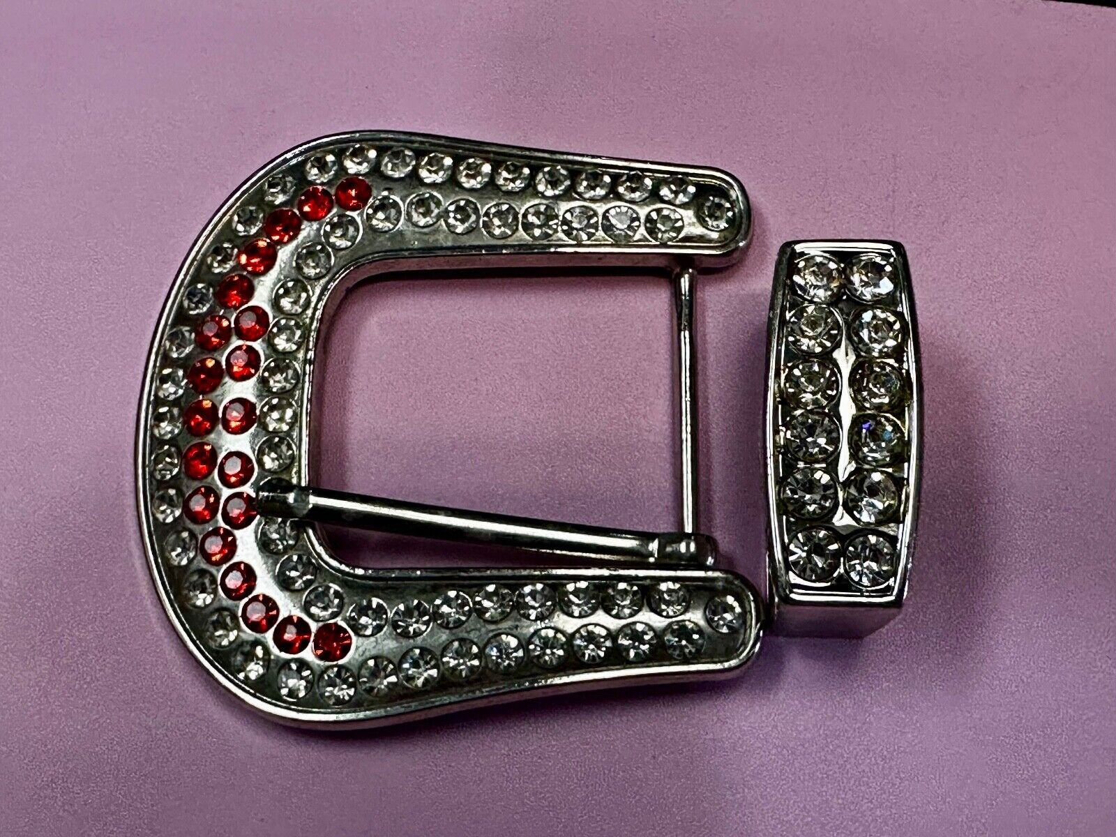 Two Piece Ranger Silver Tone Rhinestone Covered Belt Buckle Set  - with Keeper