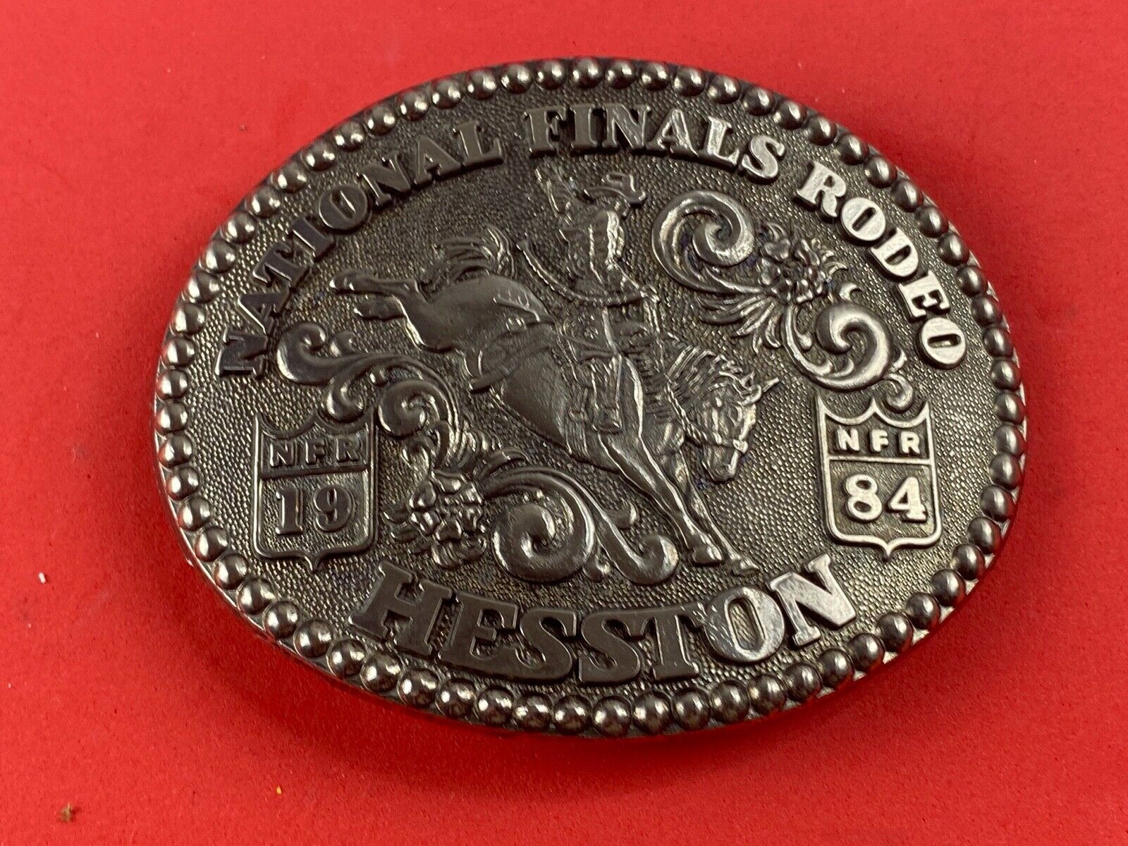 1984 Nfr Finals Rodeo Horseback Cowboy Adult Belt Buckle By Fred Fellows