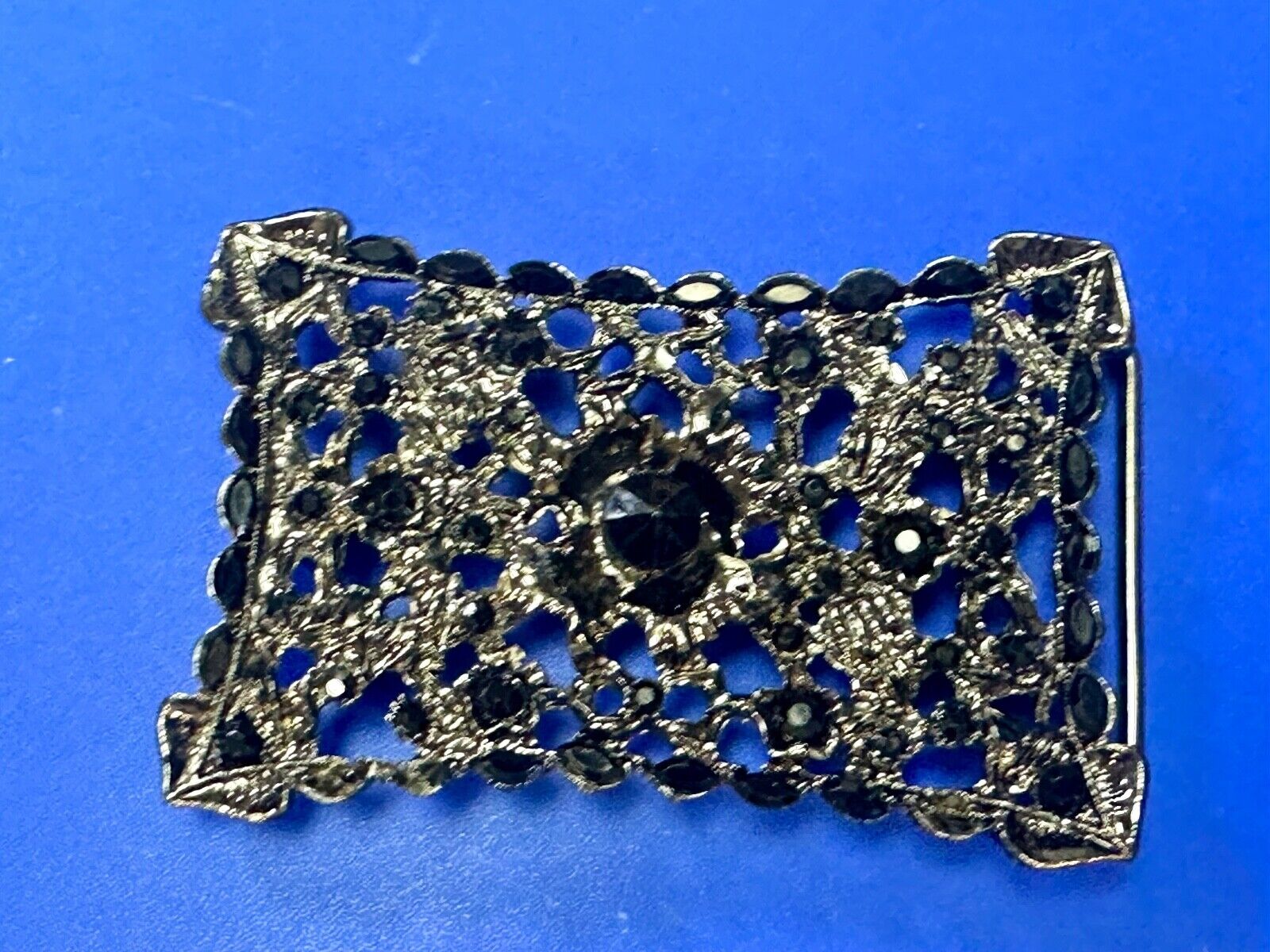 Unique black Victorian vibe black Rhinestone accented see through Belt Buckle