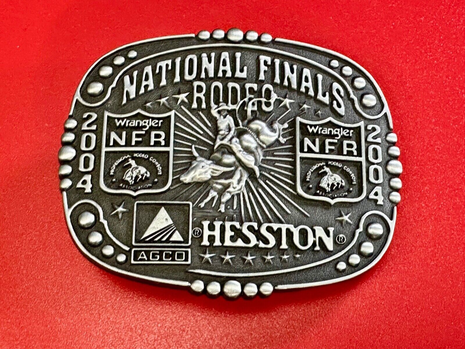 2004 Youth Sized Hesston National Finals Rodeo Bull Riding Cowboys belt buckle 