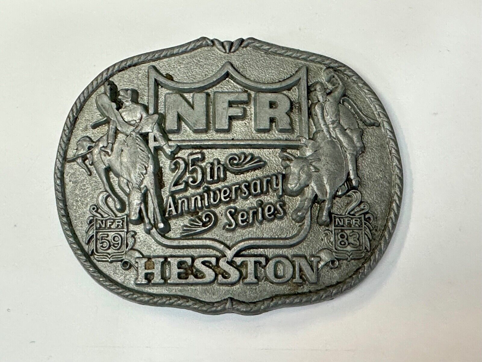 25th Anniversary Series NFR Rodeo Vintage HESSTON Cowboy belt buckle