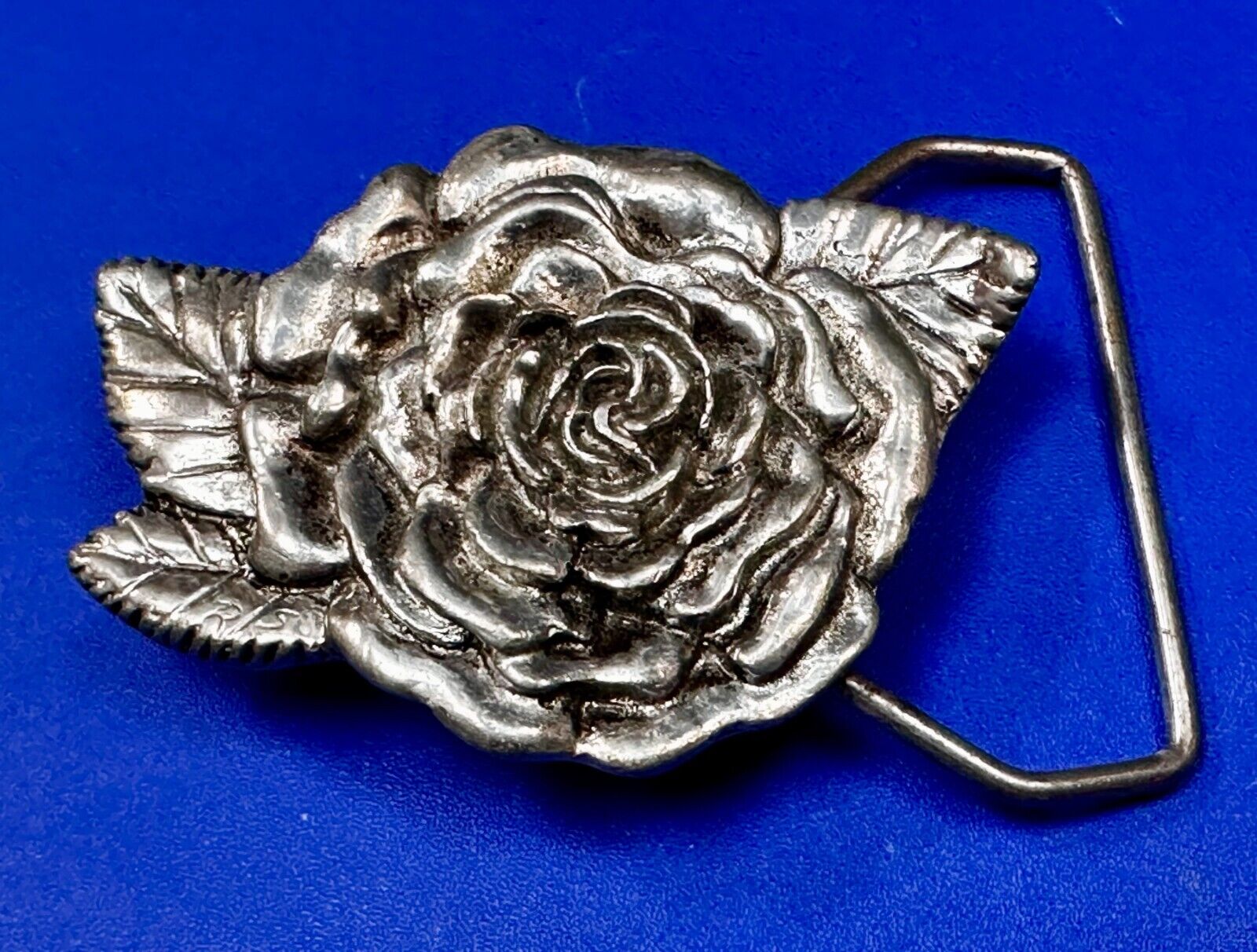 Beautiful Detailed Rose Flower Leaf Cutout Belt Buckle Carved by Rita Stewart