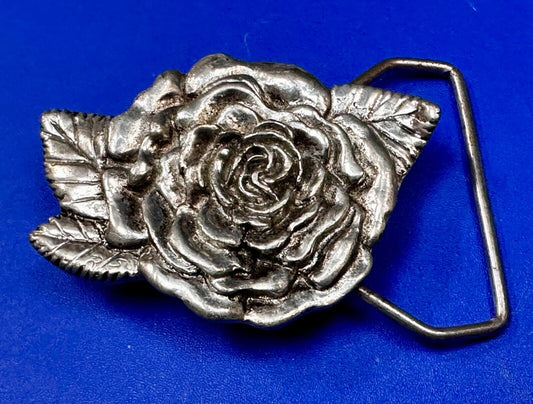 Beautiful Detailed Rose Flower Leaf Cutout Belt Buckle Carved by Rita Stewart