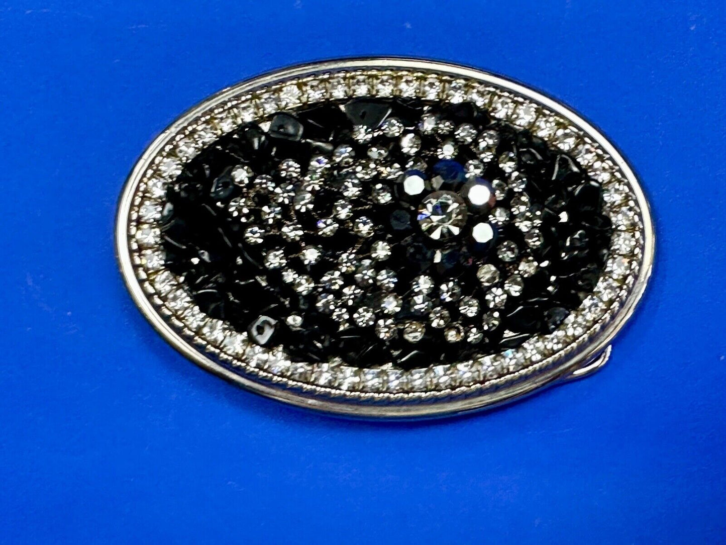Artisan GHOST? Abstract animal head belt buckle covered in black rhinestone's