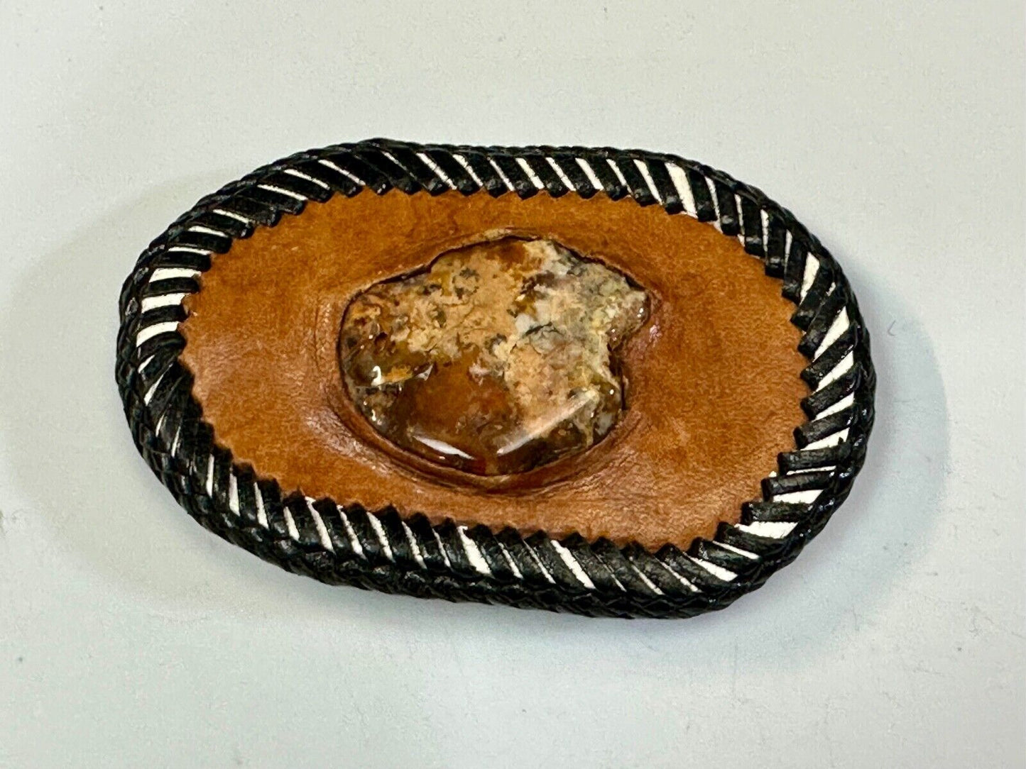 Vintage leather & stone? hand stitched belt buckle