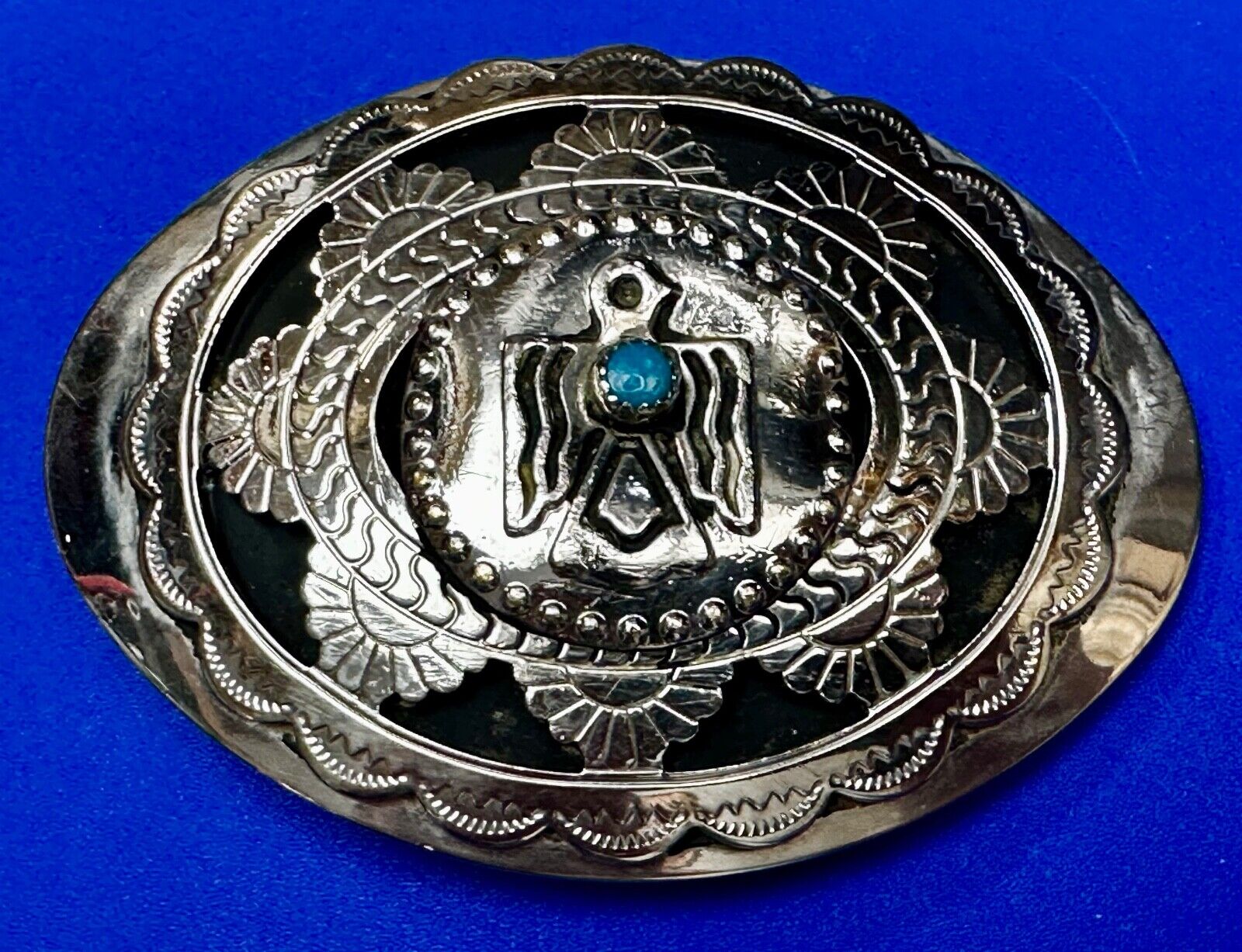 THUNDERBIRD Zuni Native American Artist Belt Buckle BC Makers Mark B Cayaditto