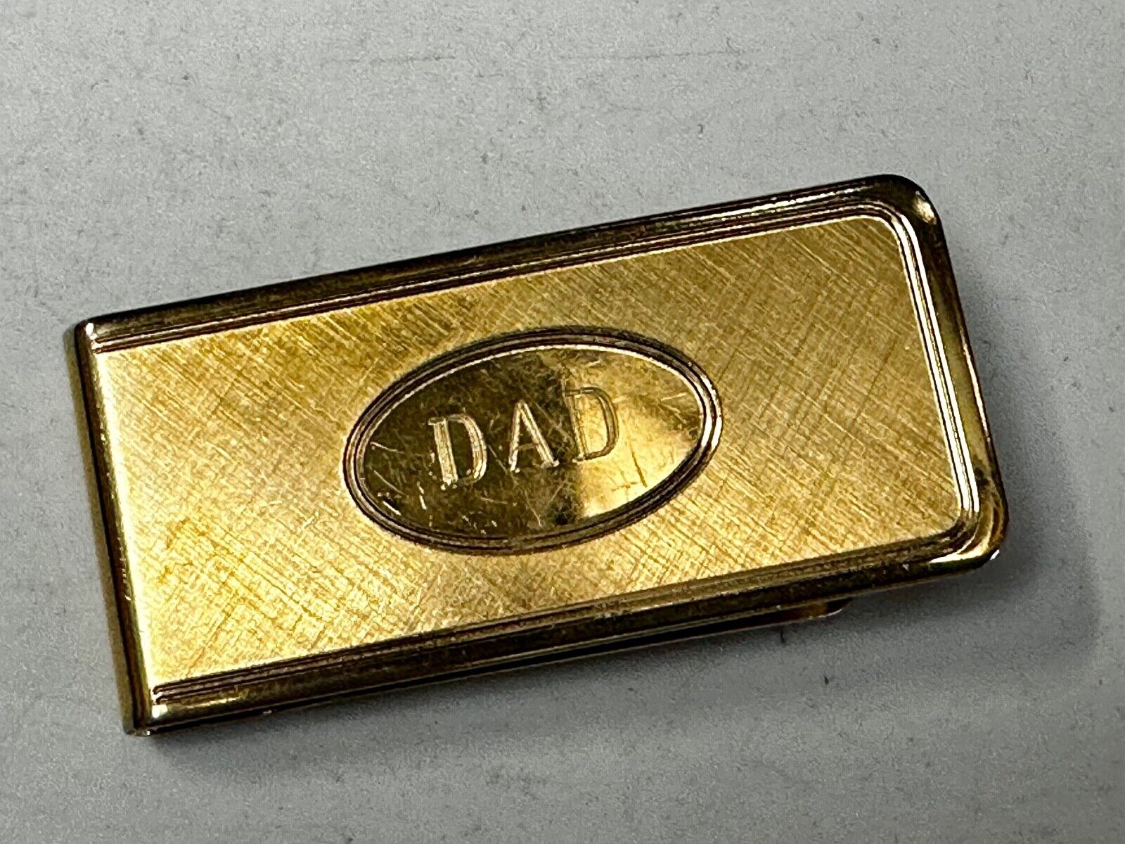 Vintage Gold Tone Money Clip Bill Holder Engraved DAD - Perfect Fathers Gift!