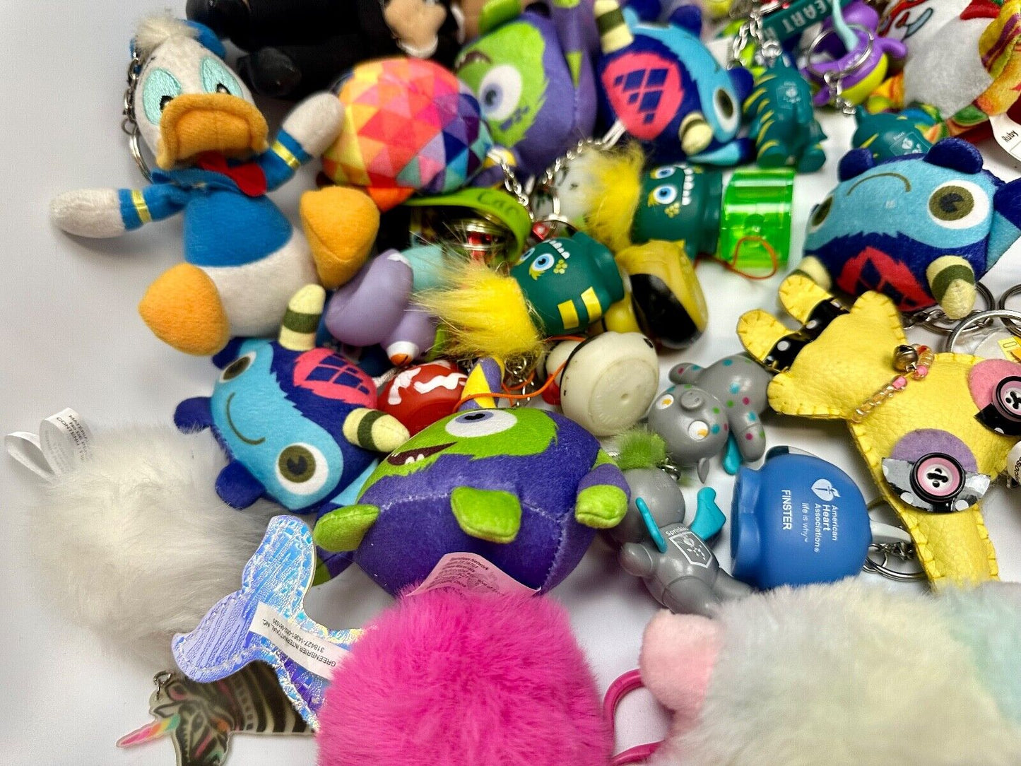 Around 75 plush doll Keychains Resale Bulk Lot, Junk Drawer Grab Bag