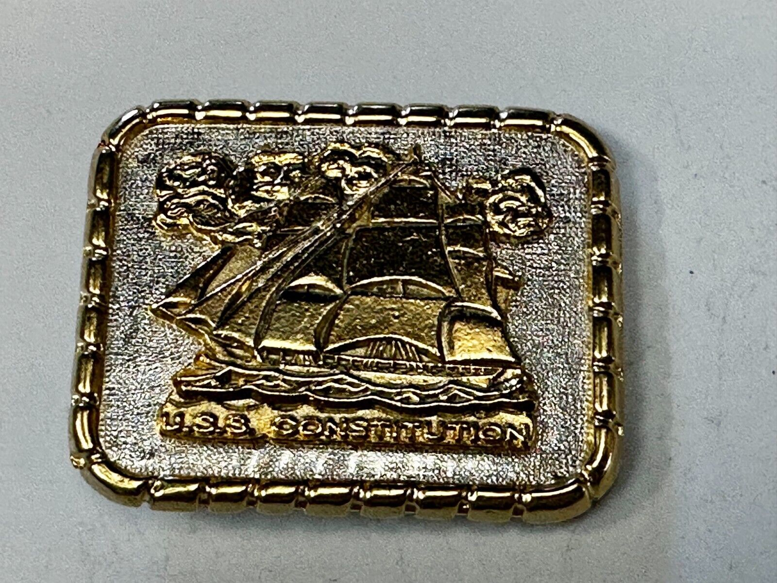 USS Constitution Masted Ship USA  Small Two Tone Commemorative NOS Belt Buckle